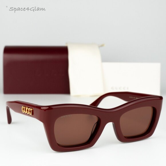 Gucci Women Sunglasses Burgundy Brown Cat Eye GG1773S 003 BRAND NEW - Picture 1 of 12